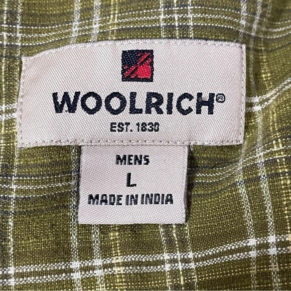 Woolrich Green Yellow Plaid Short Sleeve Button-Down Shirt Chest Pocket, size L - Picture 6 of 8